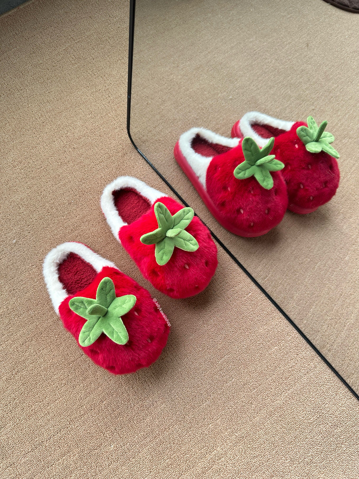 Girly Fuzzy Fluffy Comfy Plush Strawberry Slippers