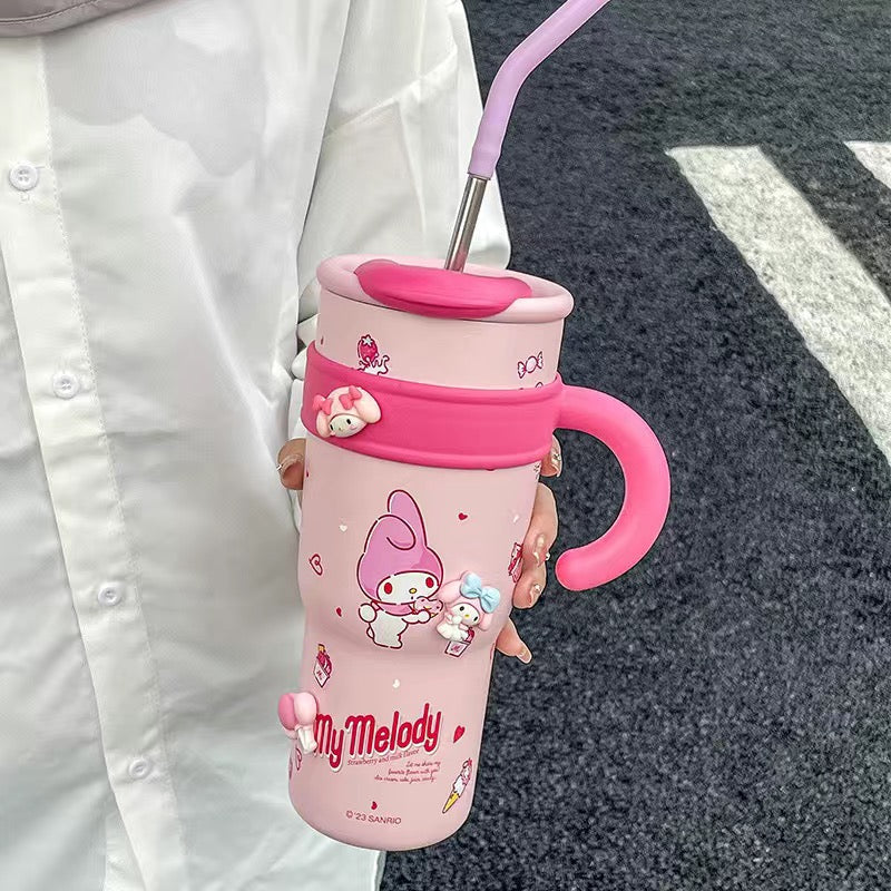Sanrio Hello Kitty Vacuum Insulated Stainless Steel Travel Tumbler with Splash-Proof Lid, Includes Reusable Plastic Straw and Fits in Car Cup Holders