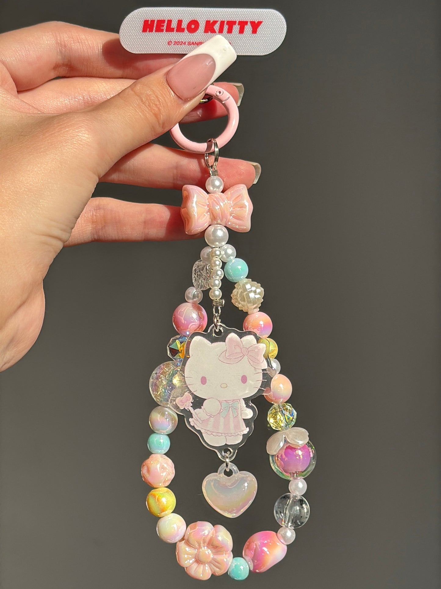 Hellokitty Phone Charm with Beaded Marble Cell Phone Lanyard with Tether Tab Phone Chain Strap Hands-Free Wrist Strap