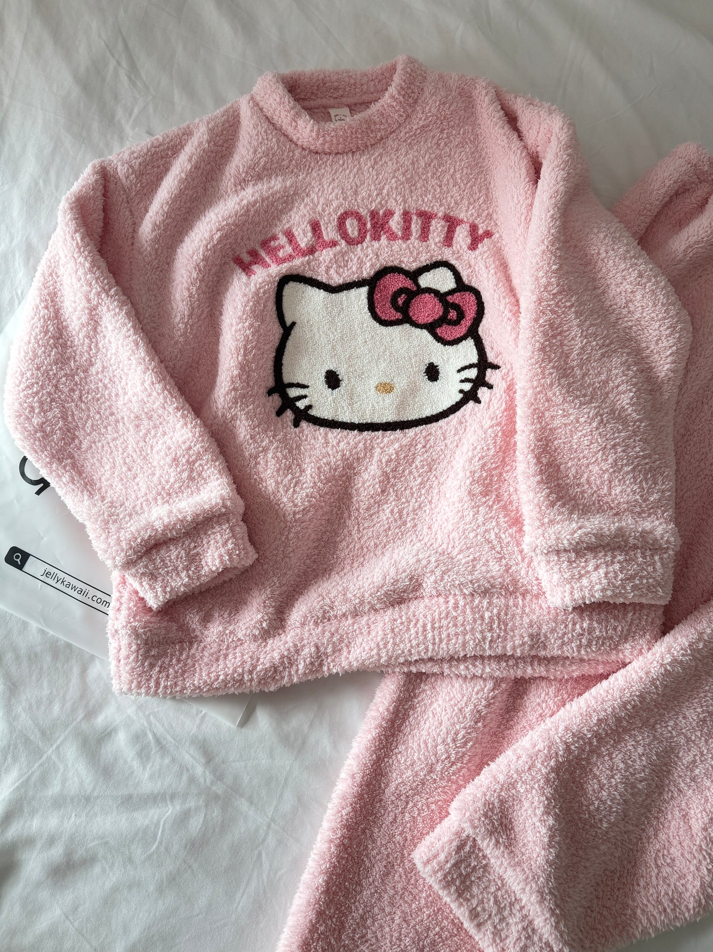 Hellokitty Pink Winter Warm Coral Fleece Pajamas Set Flannel Sleepwear 2 Piece Loungewear