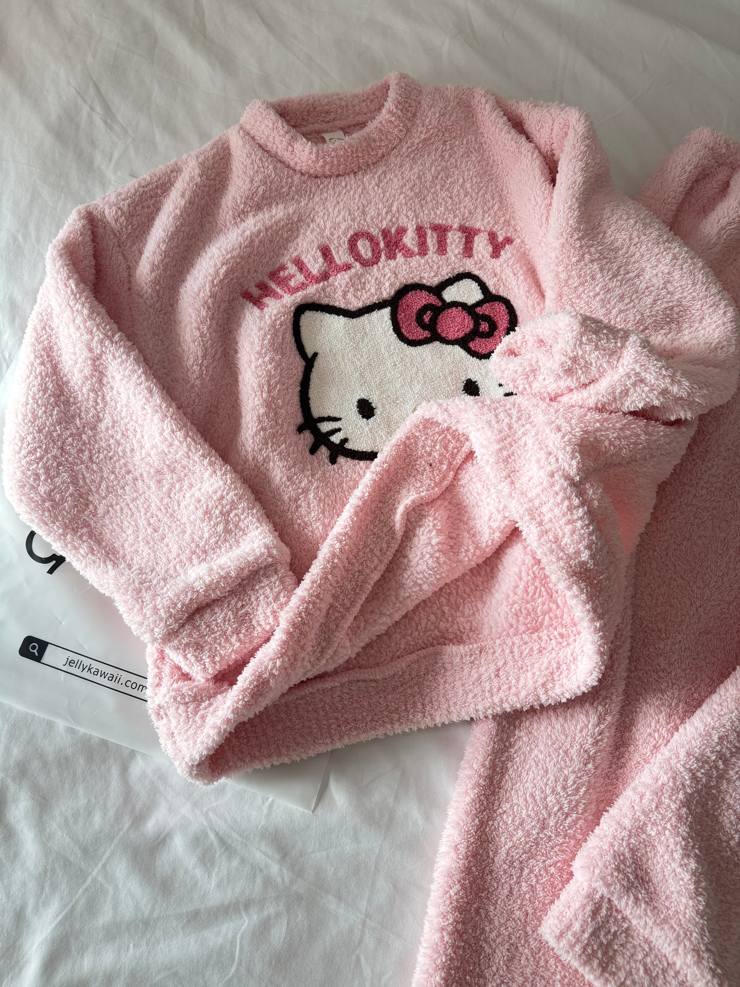 Hellokitty Pink Winter Warm Coral Fleece Pajamas Set Flannel Sleepwear 2 Piece Loungewear