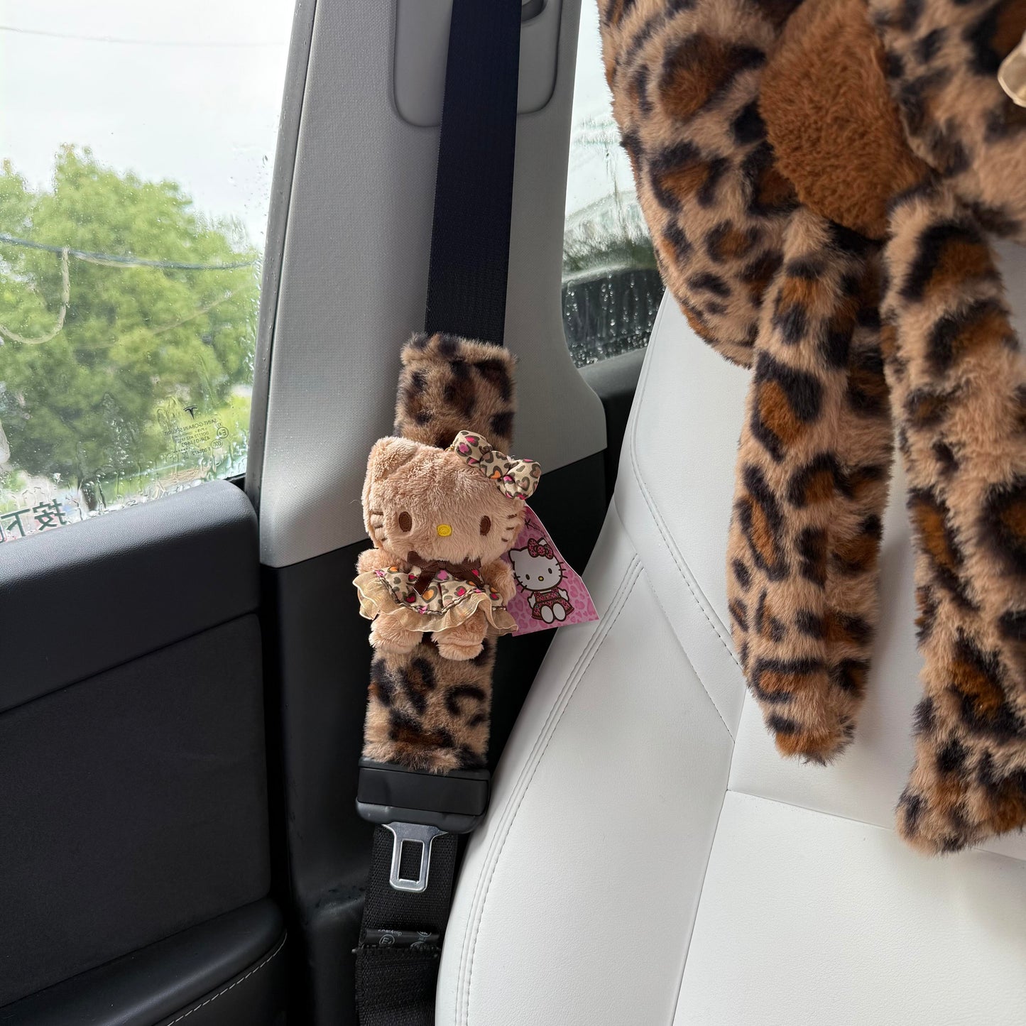 Hellokitty Leopard Print Car Seat Belt Pads/ Bow Car Headrest Pillow/ Car Seat Cushion