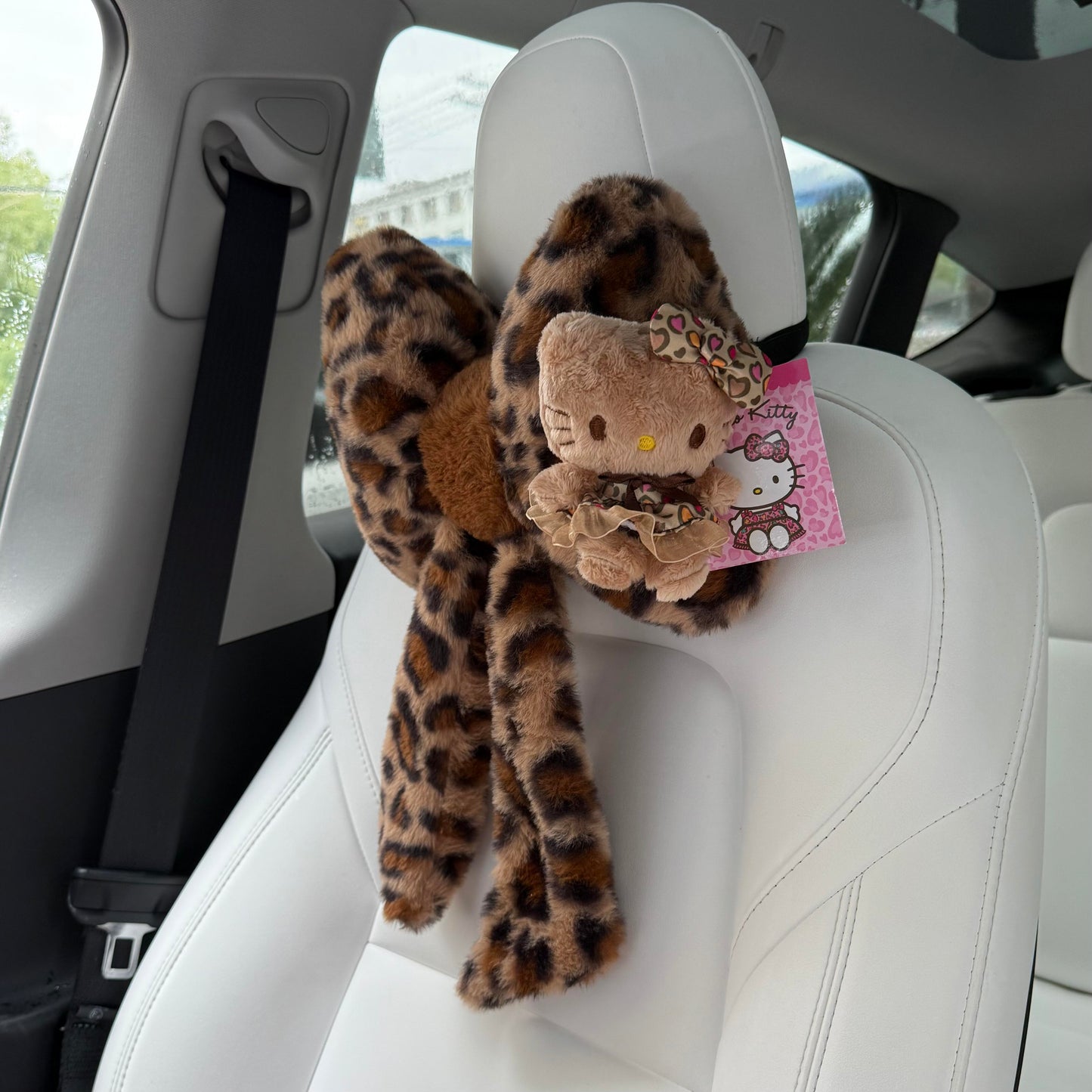 Hellokitty Leopard Print Car Seat Belt Pads/ Bow Car Headrest Pillow/ Car Seat Cushion