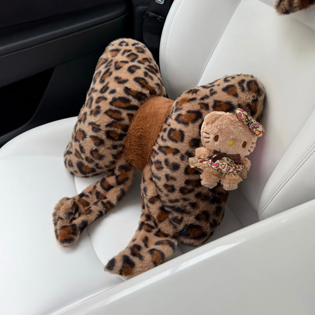 Hellokitty Leopard Print Car Seat Belt Pads/ Bow Car Headrest Pillow/ Car Seat Cushion