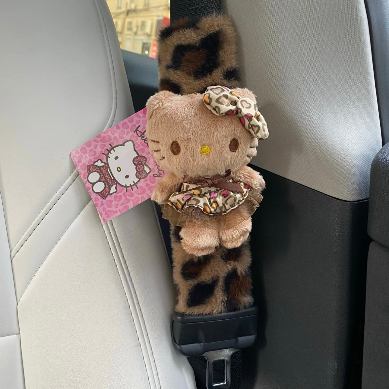 Hellokitty Leopard Print Car Seat Belt Pads/ Bow Car Headrest Pillow/ Car Seat Cushion