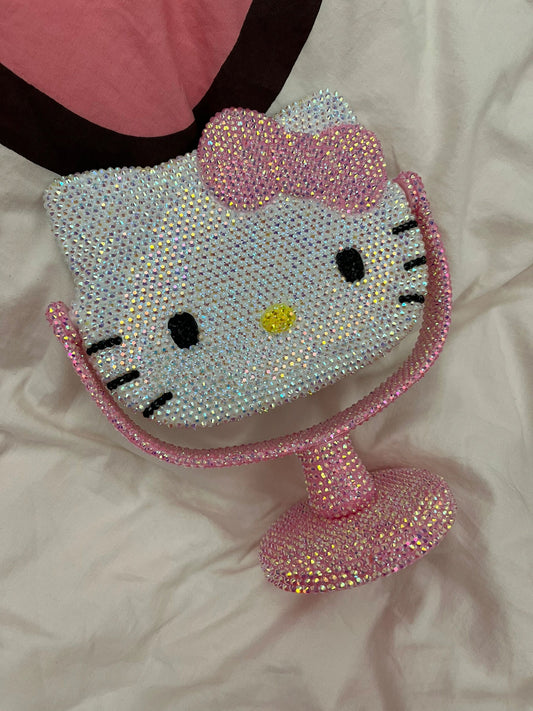 Hello Kitty Bling Bling Tabletop Swivel Vanity Mirror Sparkly Compact Mirror Handmade Crystals