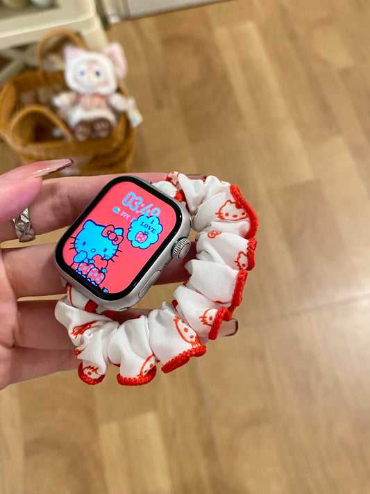 Hellokitty White Red Trim Elastic Band Apple Watch Band Strap Bands Wristband for iWatch Series