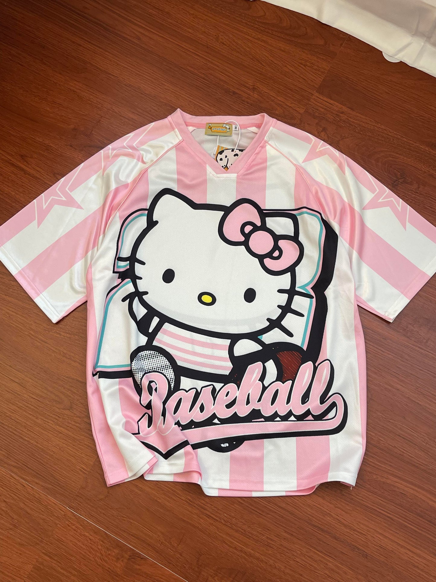 Hellokitty Cute Baseball Jersey Shirts Sports Uniform Summer Loose Short Sleeve Tops T-Shirts
