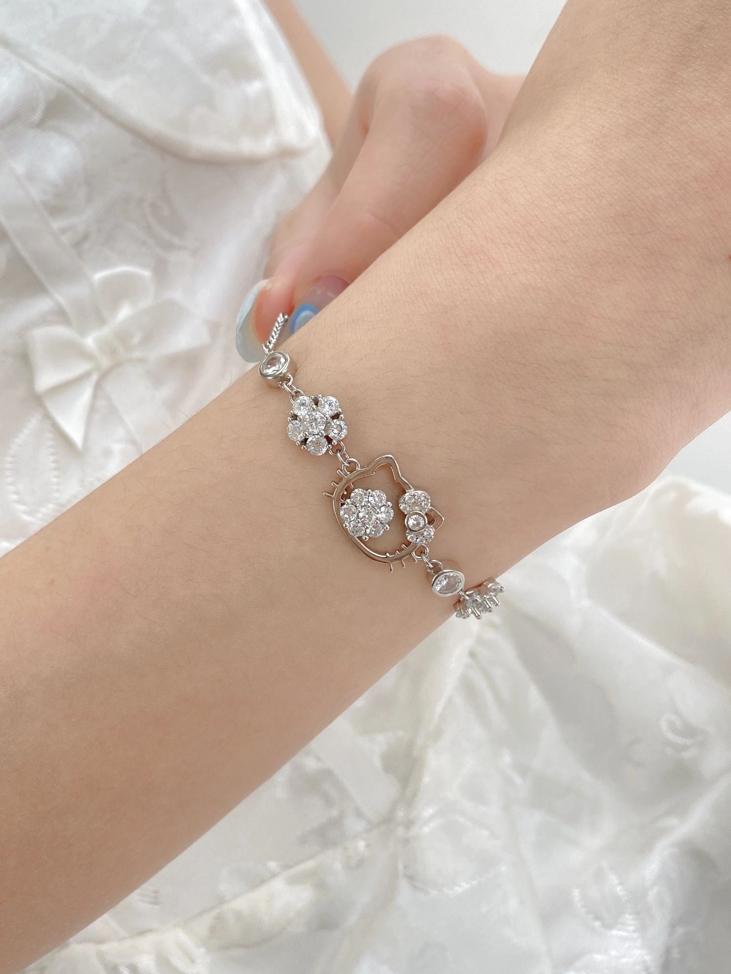 Hellokitty Sterling Silver Cute Bracelet with Crystal | Birthday Christmas Jewelry Gifts for Women Girls