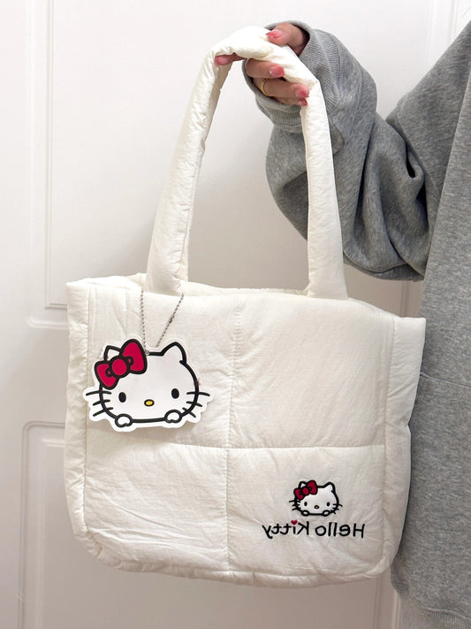Hellokitty Puffer Tote Bag, Soft Puffy Bags for Women Light Winter Down Cotton Padded Quilted Tote Bag Shoulder Handbag Purse
