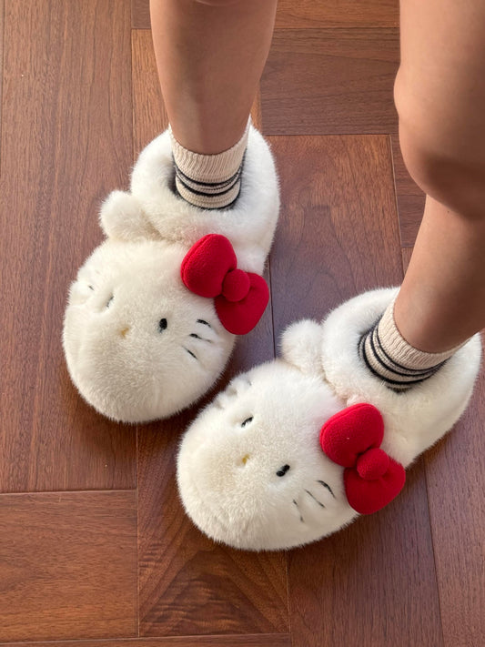 Hellokitty White Cute Fur Winter Boots Fluffy Boots Shoes