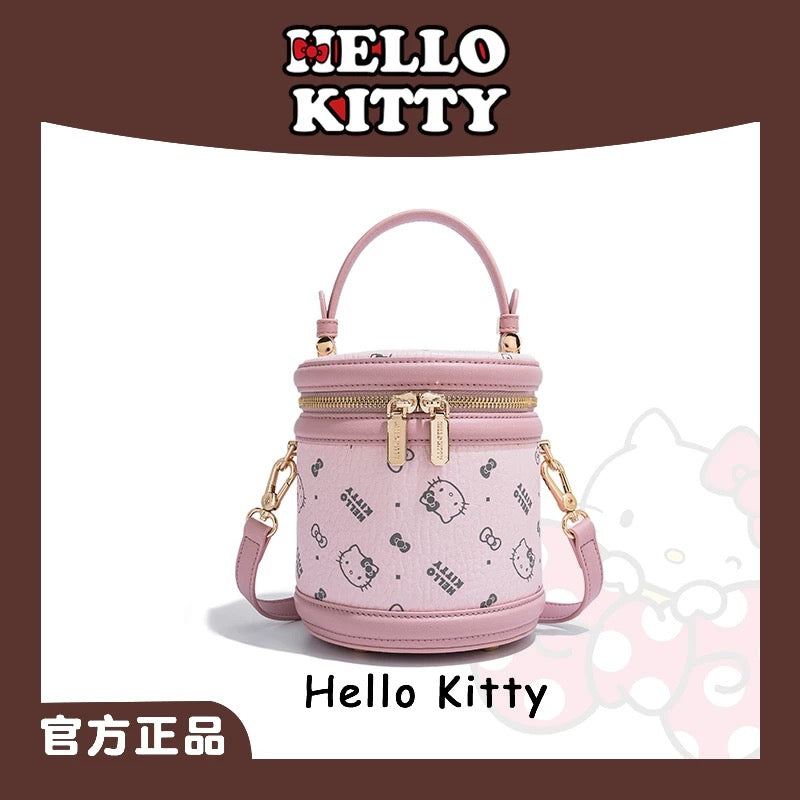 Hellokitty Bucket Handbag Hobo Crossbody Shoulder Bag with Double Metal Zipper