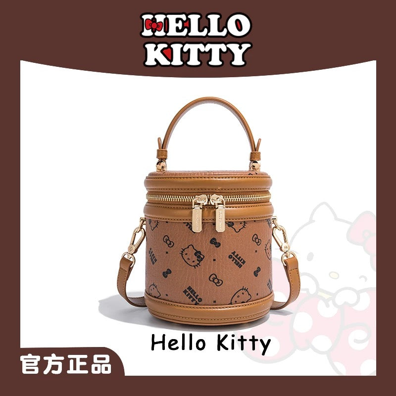 Hellokitty Bucket Handbag Hobo Crossbody Shoulder Bag with Double Metal Zipper