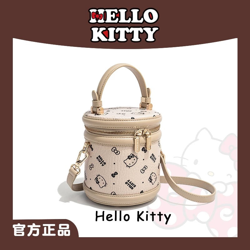 Hellokitty Bucket Handbag Hobo Crossbody Shoulder Bag with Double Metal Zipper