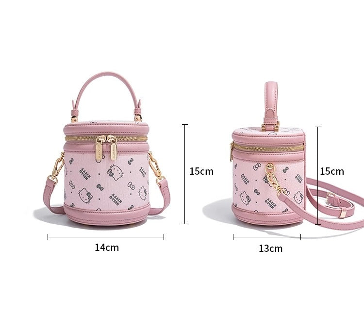 Hellokitty Bucket Handbag Hobo Crossbody Shoulder Bag with Double Metal Zipper