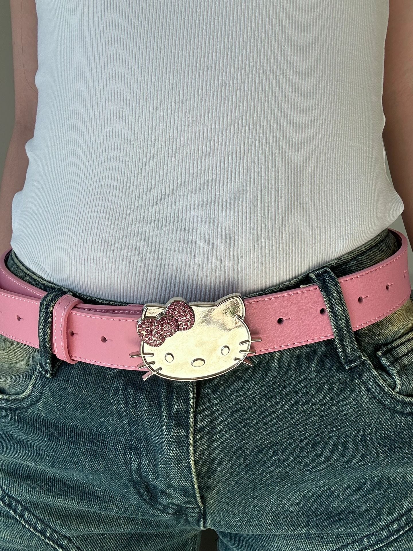 KT Rhinestone Belt Y2k Belt Cowgirl Leather Belt for Women