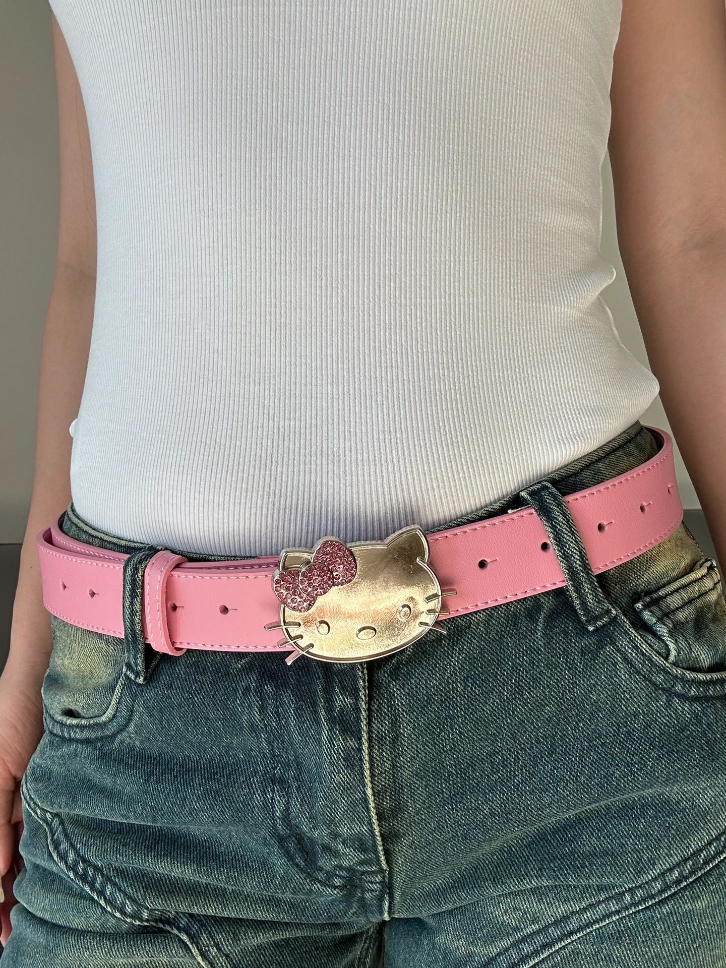 Hellokitty Rhinestone Belt Y2k Belt Cowgirl Leather Belt for Women