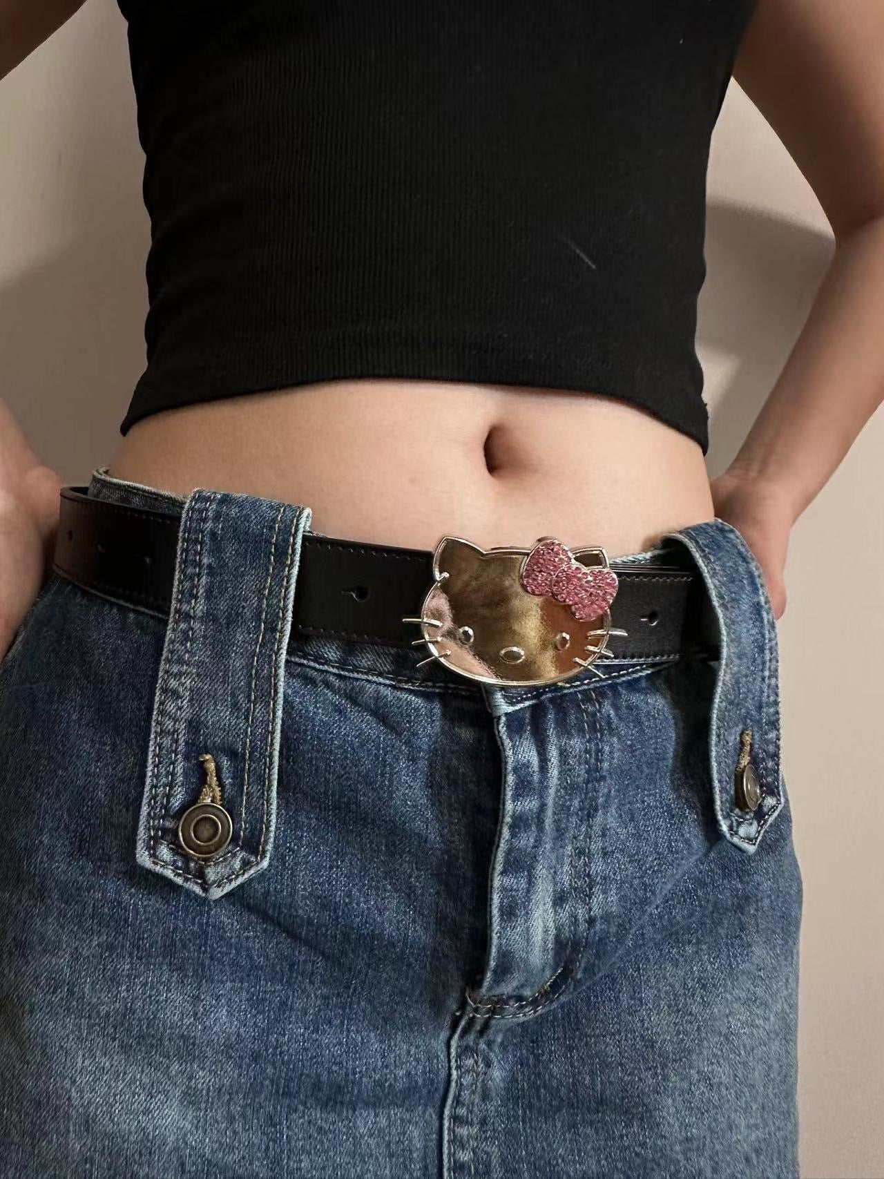 KT Rhinestone Belt Y2k Belt Cowgirl Leather Belt for Women – jellykawaii