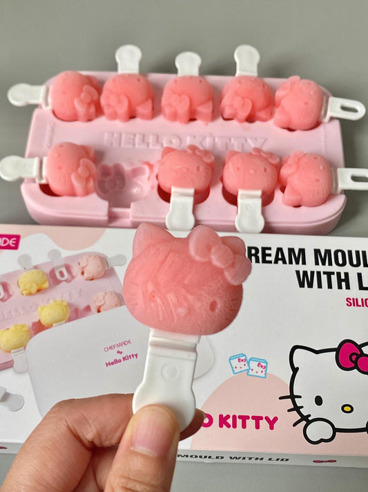 Hellokitty Shape Popsicles Molds 3Pcs Cute Ice Cream Mold Maker Easy-Release Homemade Ice Pop Tray Silicone with Lid & Stick