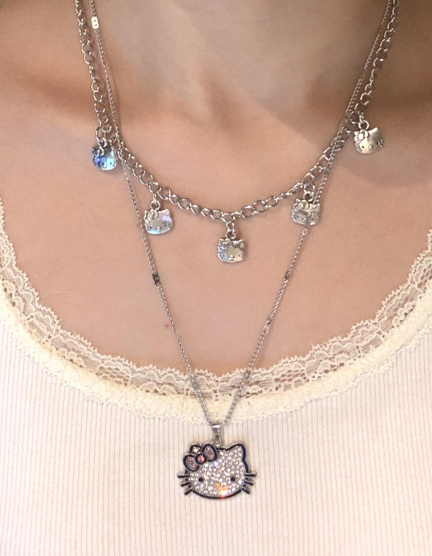 KT Rhinestone Pendant Necklace Y2k Gyaru Kawaii Cute Gothic Punk Chain Choker for Women Eboys Egirls