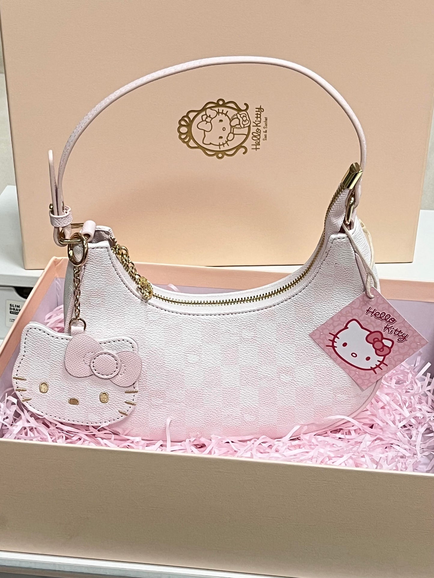 Hellokitty Pink Clutch Tote Handbags With Mirrored Bag Charms Zipper Closure Crossbody Bags Shoulder Purse Handbag for Women