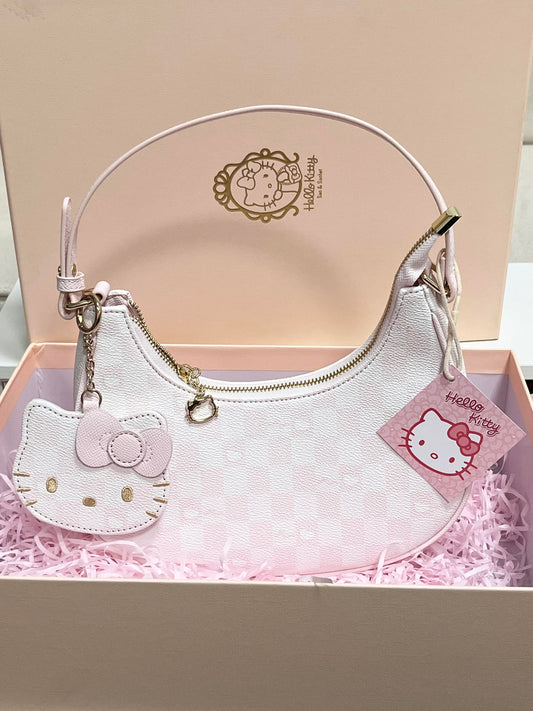 Hellokitty Pink Clutch Tote Handbags With Mirrored Bag Charms Zipper Closure Crossbody Bags Shoulder Purse Handbag for Women
