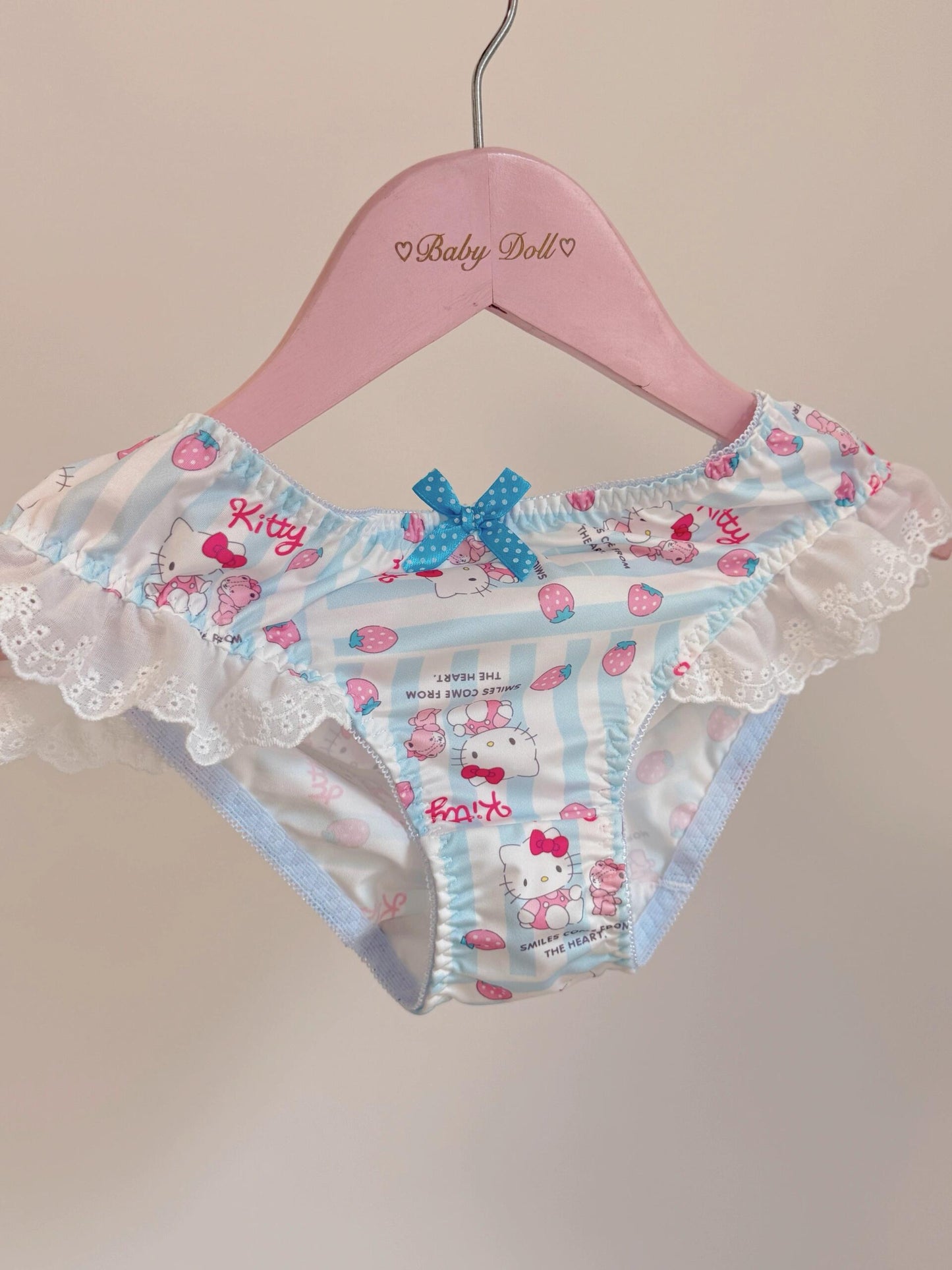 Strawberry Hellokitty Lace Trim Cotton Underwire Cute Push Up Strappy Lingerie Set Panty Bra