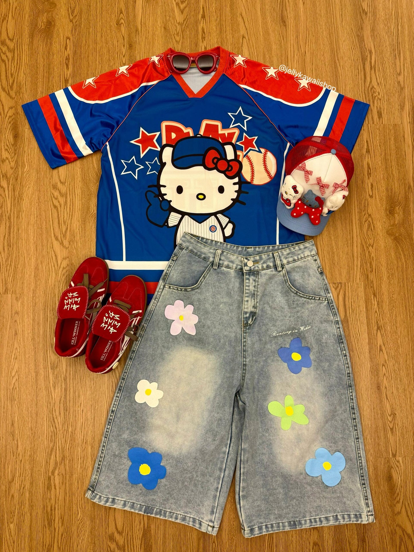 Hellokitty Cute Baseball Jersey Shirts Sports Uniform Summer Loose Short Sleeve Tops T-Shirts