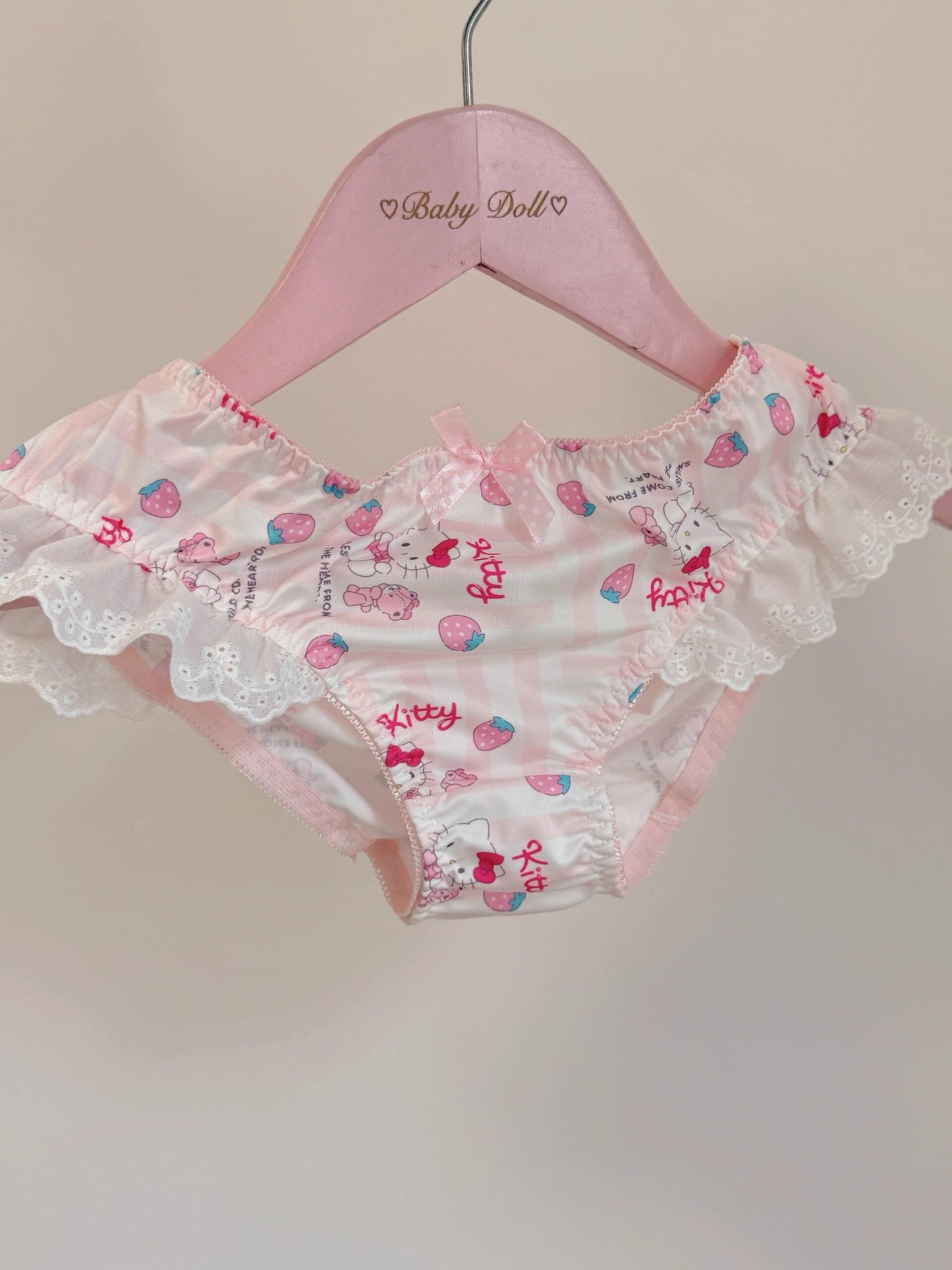 Strawberry Hellokitty Lace Trim Cotton Underwire Cute Push Up Strappy Lingerie Set Panty Bra