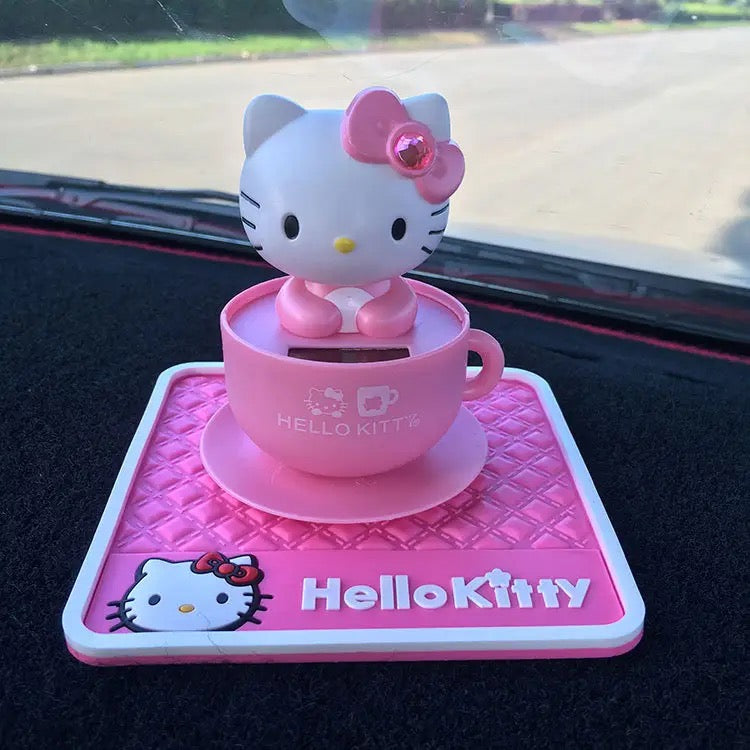 Hellokitty Solar Powered Bobble Toy Animated Solar Bobble Head Toys Desk Top Car Interior Decor Ornament(with non-slip pad)