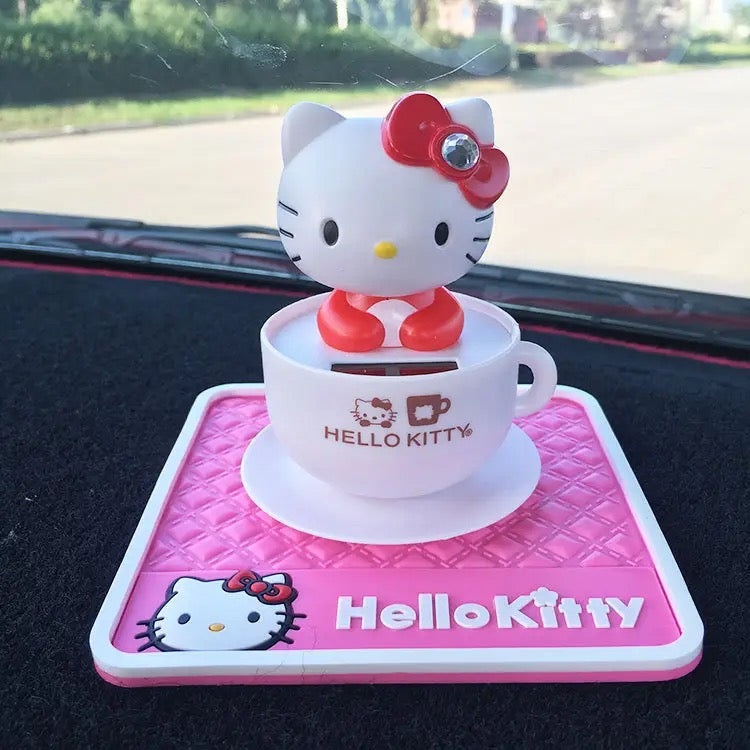 Hellokitty Solar Powered Bobble Toy Animated Solar Bobble Head Toys Desk Top Car Interior Decor Ornament(with non-slip pad)