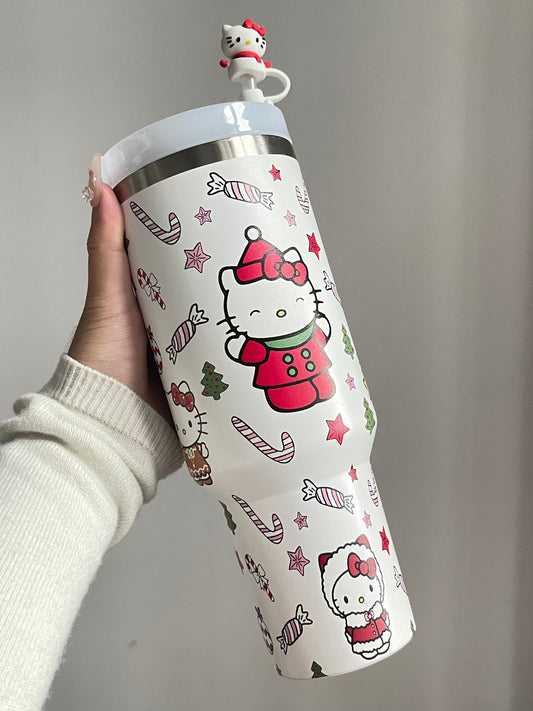 SipSweetie｜Hellokitty Christmas In-Car Insulated Cup 1200 ml Tumbler with Handle Stainless Steel Insulated Cup with Lid #0005