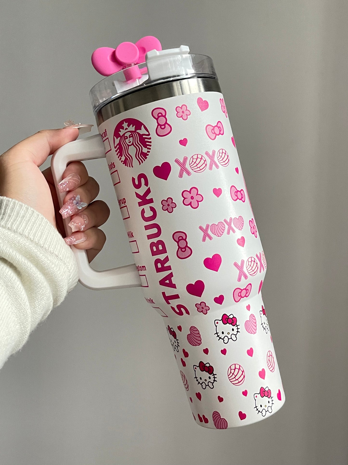 SipSweetie｜Hellokitty Starbucks Coffee In-Car Insulated Cup 1200 ml Tumbler with Handle Stainless Steel Insulated Cup with Lid #0018