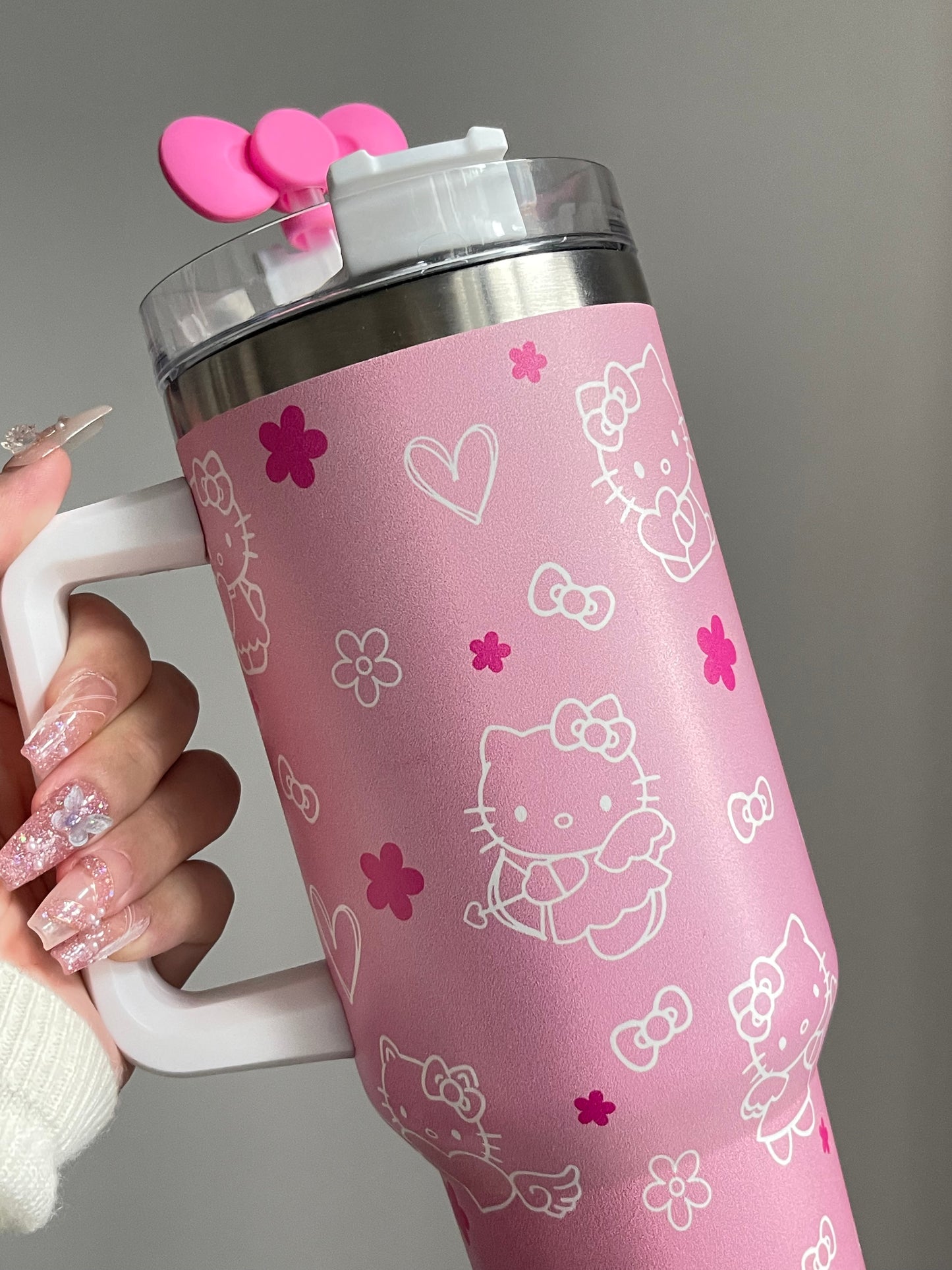 SipSweetie｜Hellokitty Pink In-Car Insulated Cup 1200 ml Tumbler with Handle Stainless Steel Insulated Cup with Lid #0019