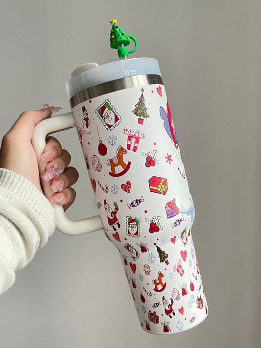 SipSweetie｜Christmas Stitch In-Car Insulated Cup 1200 ml Tumbler with Handle Stainless Steel Insulated Cup with Lid #0006