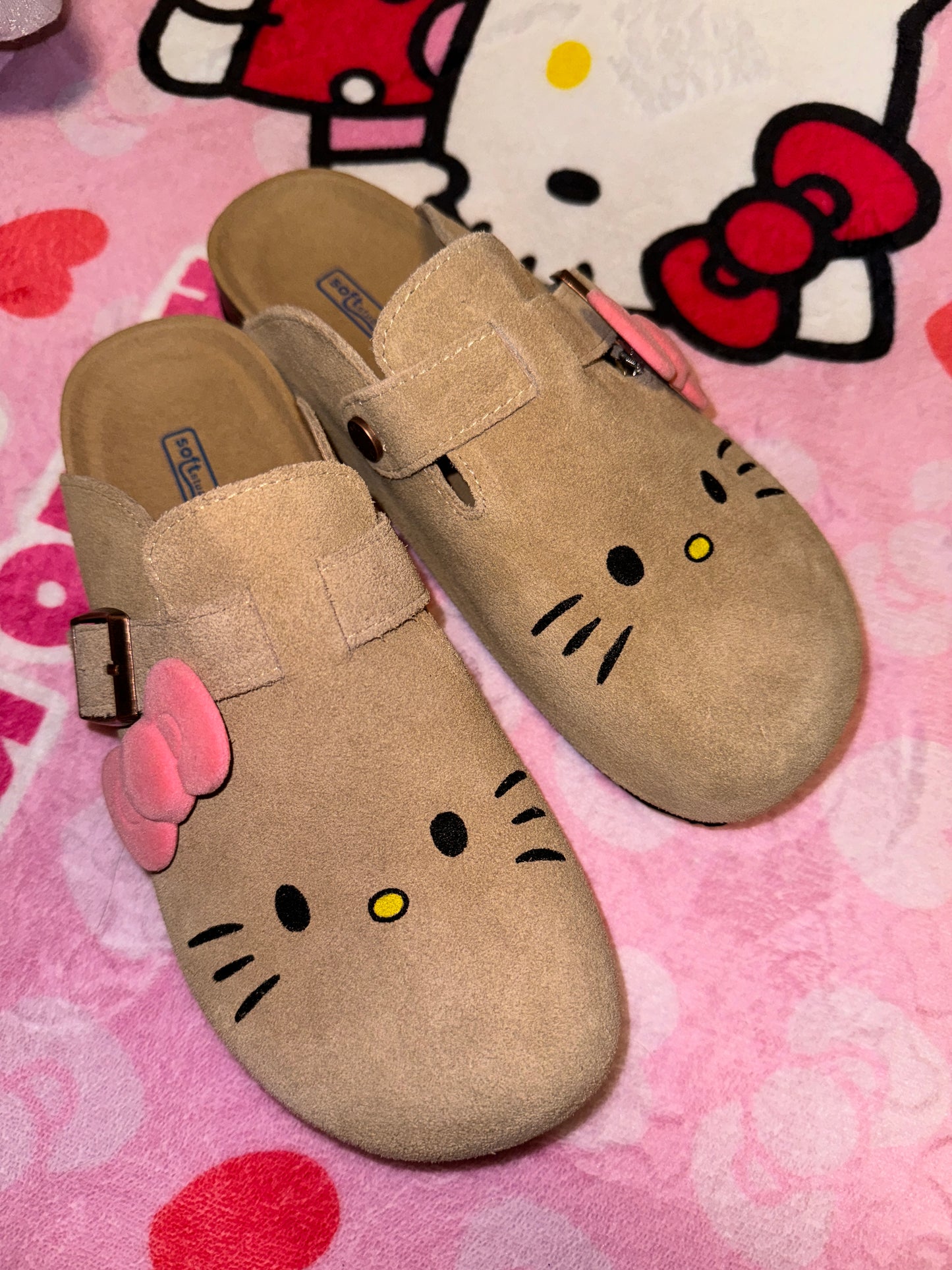 Hellokitty Suede Clogs Leather Mules Cork Footbed Sandals Potato Shoes with Arch Support