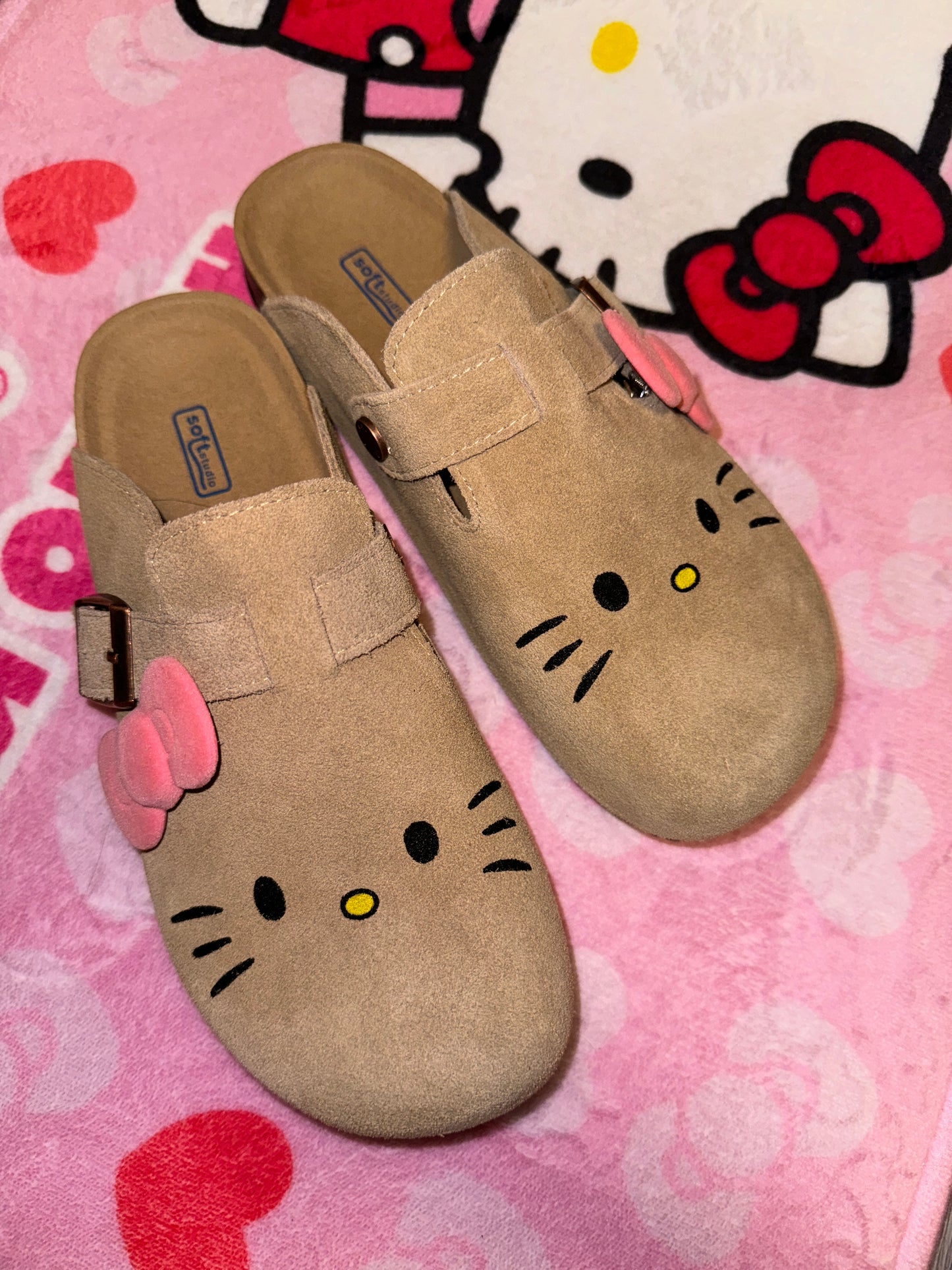 Hellokitty Suede Clogs Leather Mules Cork Footbed Sandals Potato Shoes with Arch Support