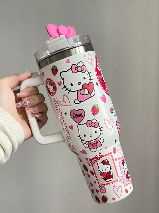 SipSweetie｜Hellokitty Starbucks Coffee In-Car Insulated Cup 1200 ml Tumbler with Handle Stainless Steel Insulated Cup with Lid #0017