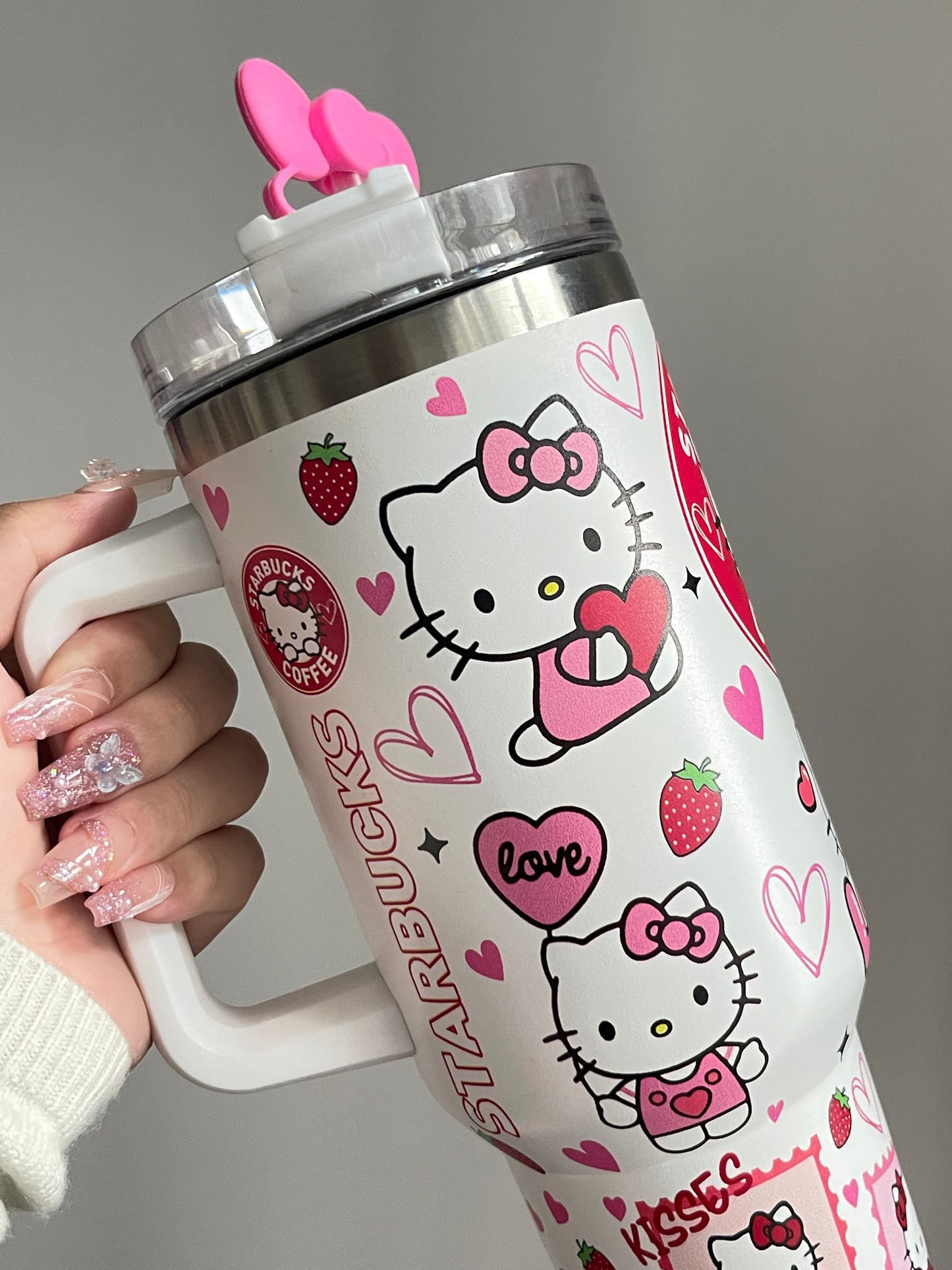 SipSweetie｜Hellokitty Starbucks Coffee In-Car Insulated Cup 1200 ml Tumbler with Handle Stainless Steel Insulated Cup with Lid #0017