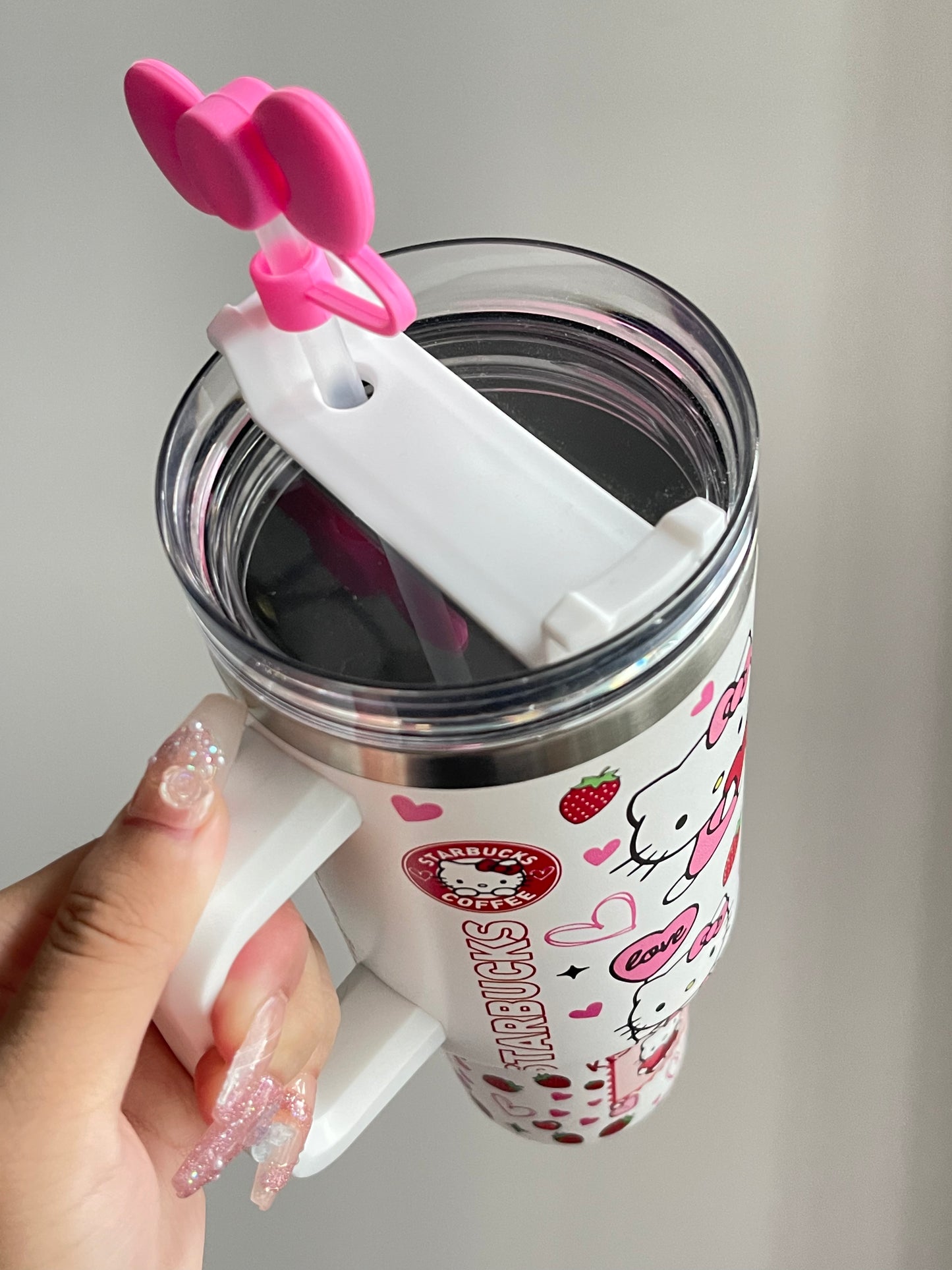 SipSweetie｜Hellokitty Starbucks Coffee In-Car Insulated Cup 1200 ml Tumbler with Handle Stainless Steel Insulated Cup with Lid #0017