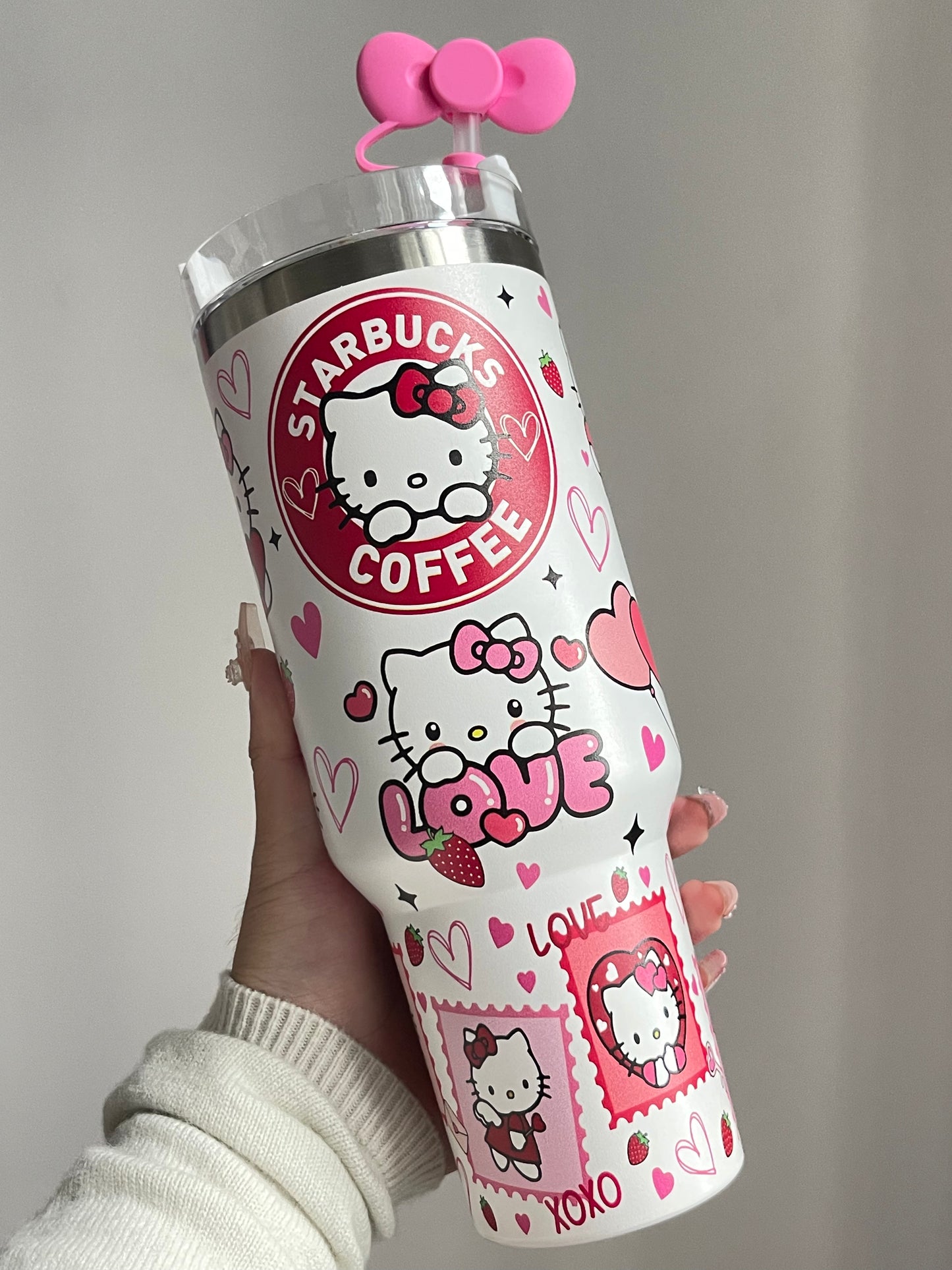 SipSweetie｜Hellokitty Starbucks Coffee In-Car Insulated Cup 1200 ml Tumbler with Handle Stainless Steel Insulated Cup with Lid #0017