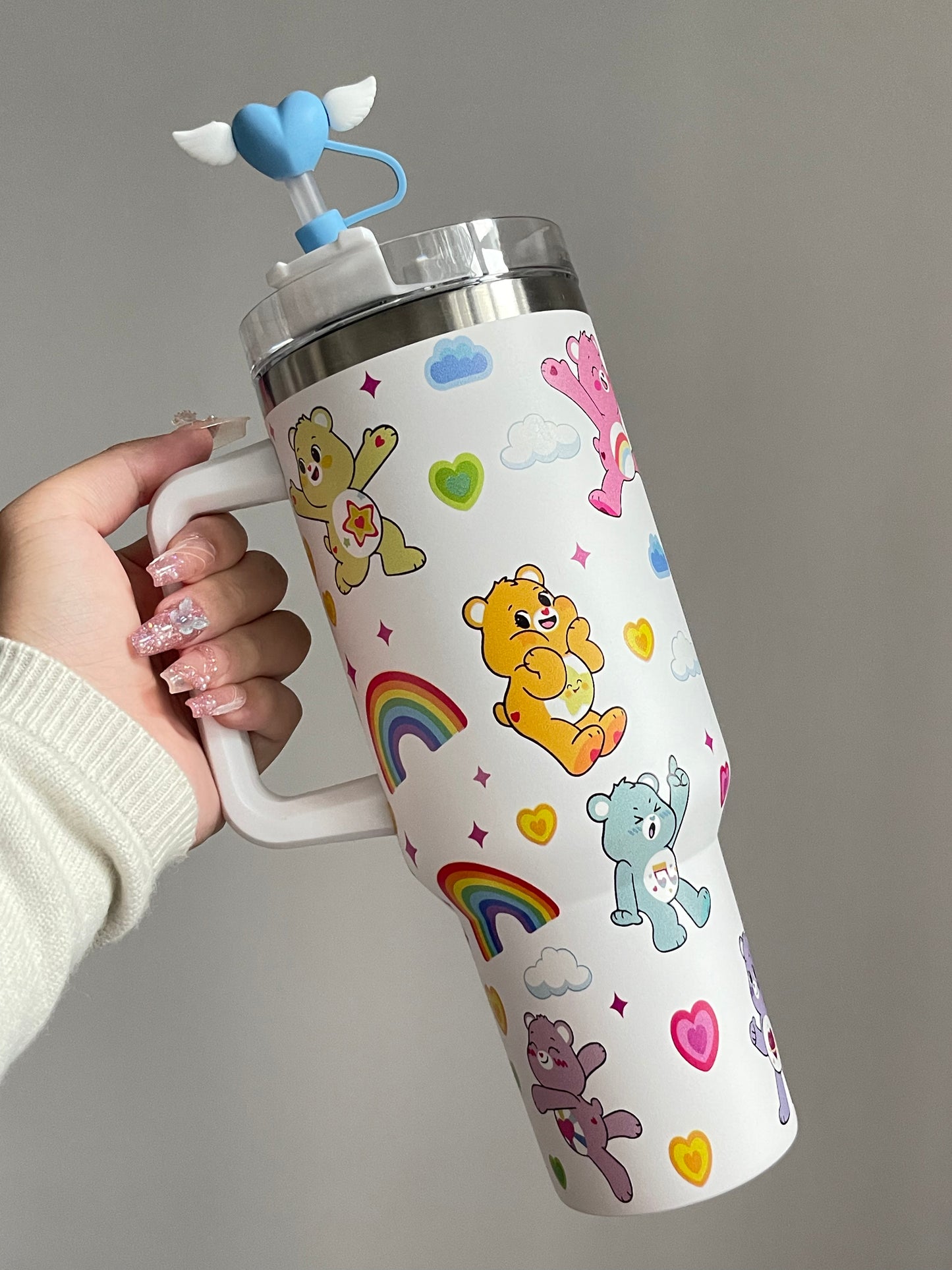 SipSweetie｜Care Bear In-Car Insulated Cup 1200 ml Tumbler with Handle Stainless Steel Insulated Cup with Lid #0021