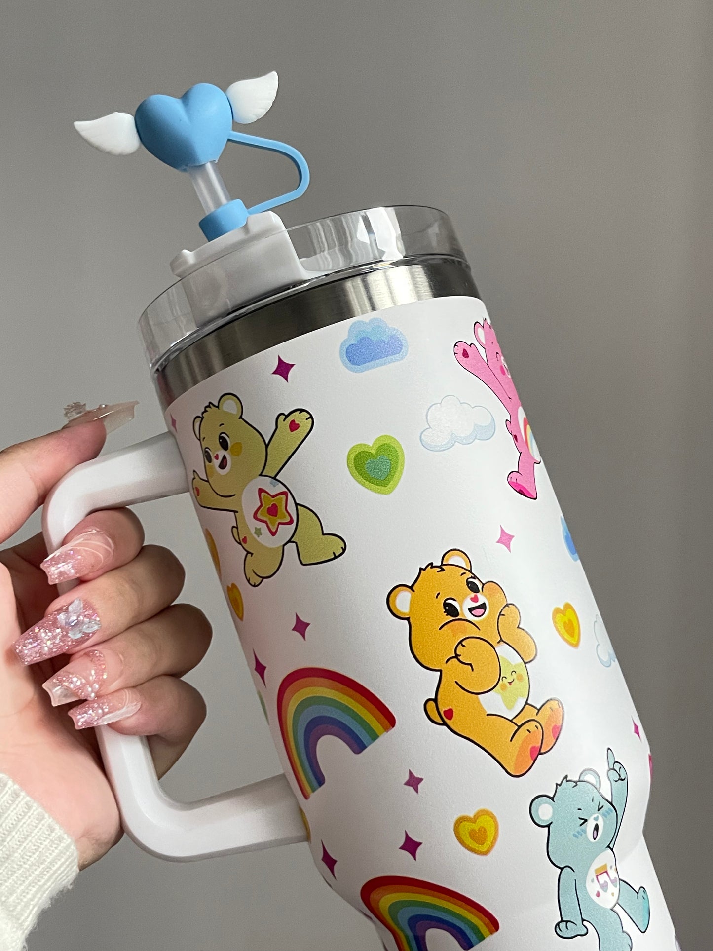 SipSweetie｜Care Bear In-Car Insulated Cup 1200 ml Tumbler with Handle Stainless Steel Insulated Cup with Lid #0021