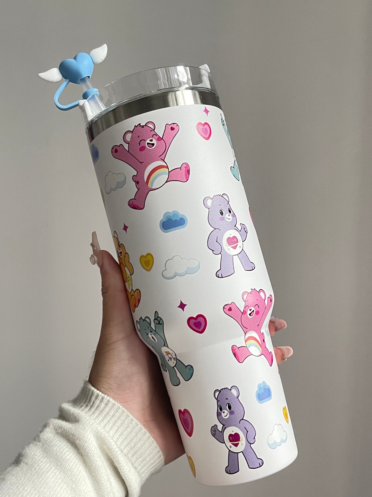 SipSweetie｜Care Bear In-Car Insulated Cup 1200 ml Tumbler with Handle Stainless Steel Insulated Cup with Lid #0021