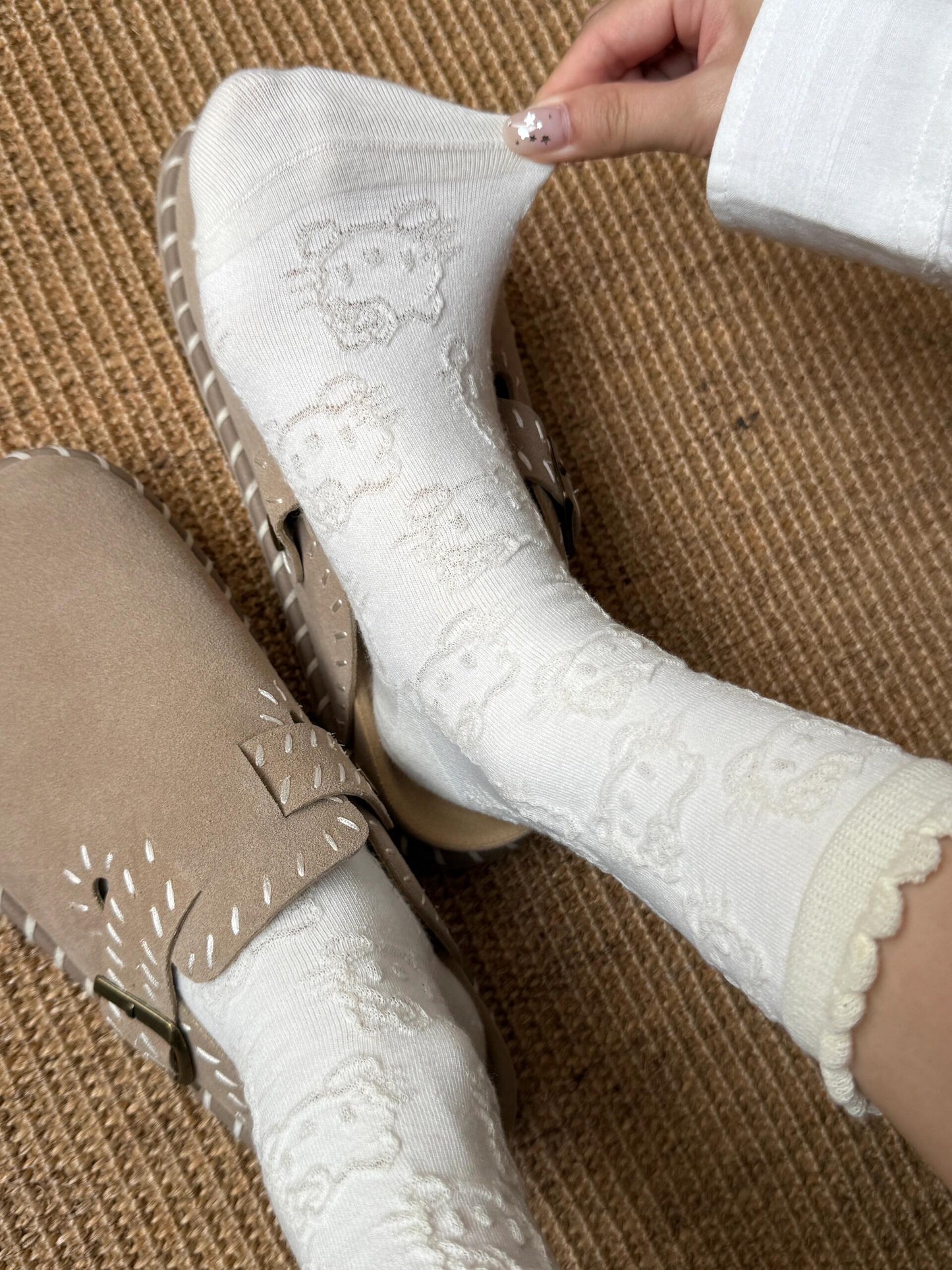 Hellokitty Pendant Accessories Socks Mid-calf Socks Embossed Lace Pile Socks Sweat-absorbent Cotton Socks