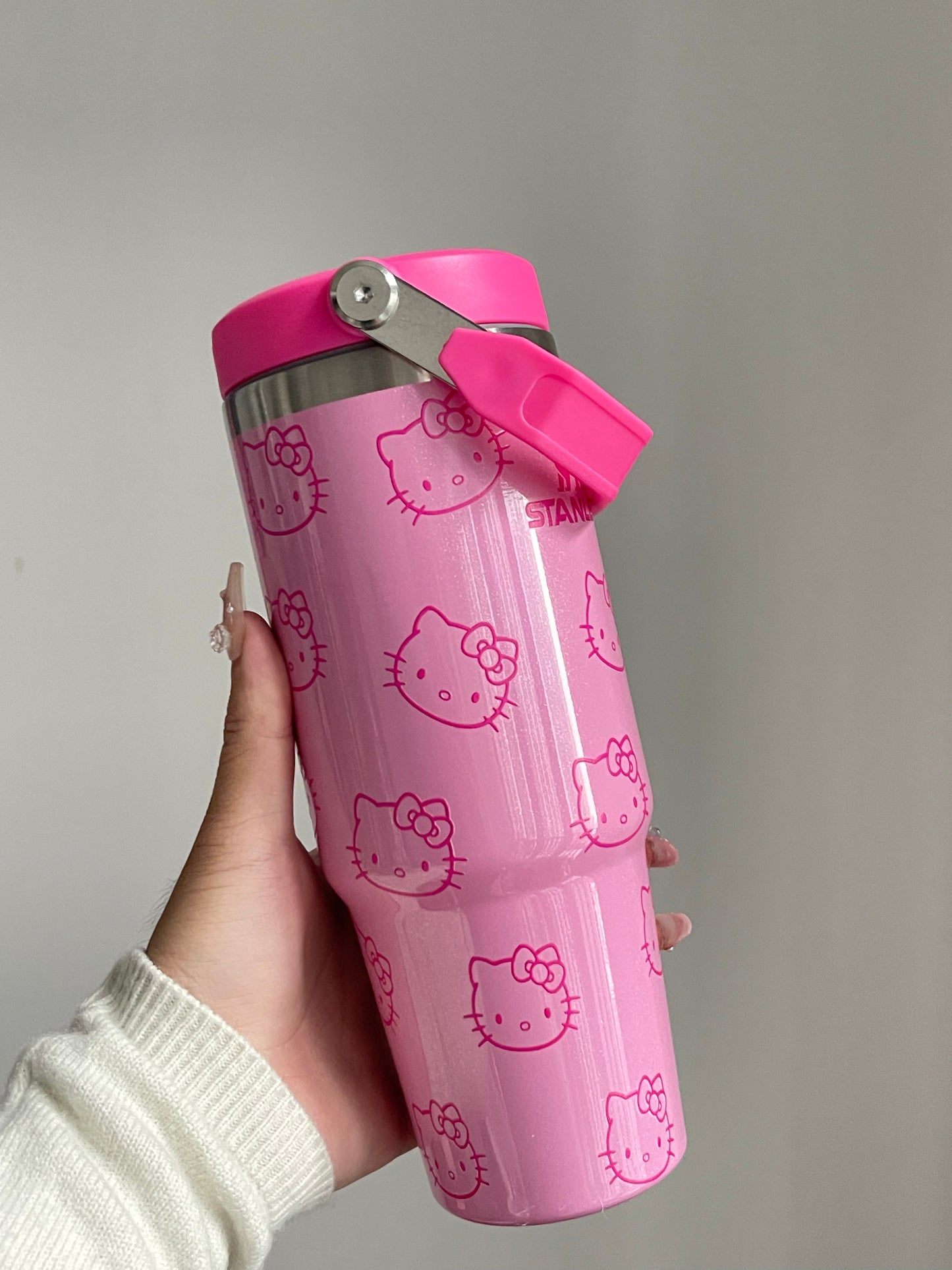 SipSweetie｜Hellokitty Pink Stainless Steel Tumbler with Straw - Vacuum Insulated Water Bottle for Home Office or Car Reusable Cup Leak Resistant Flip #0011