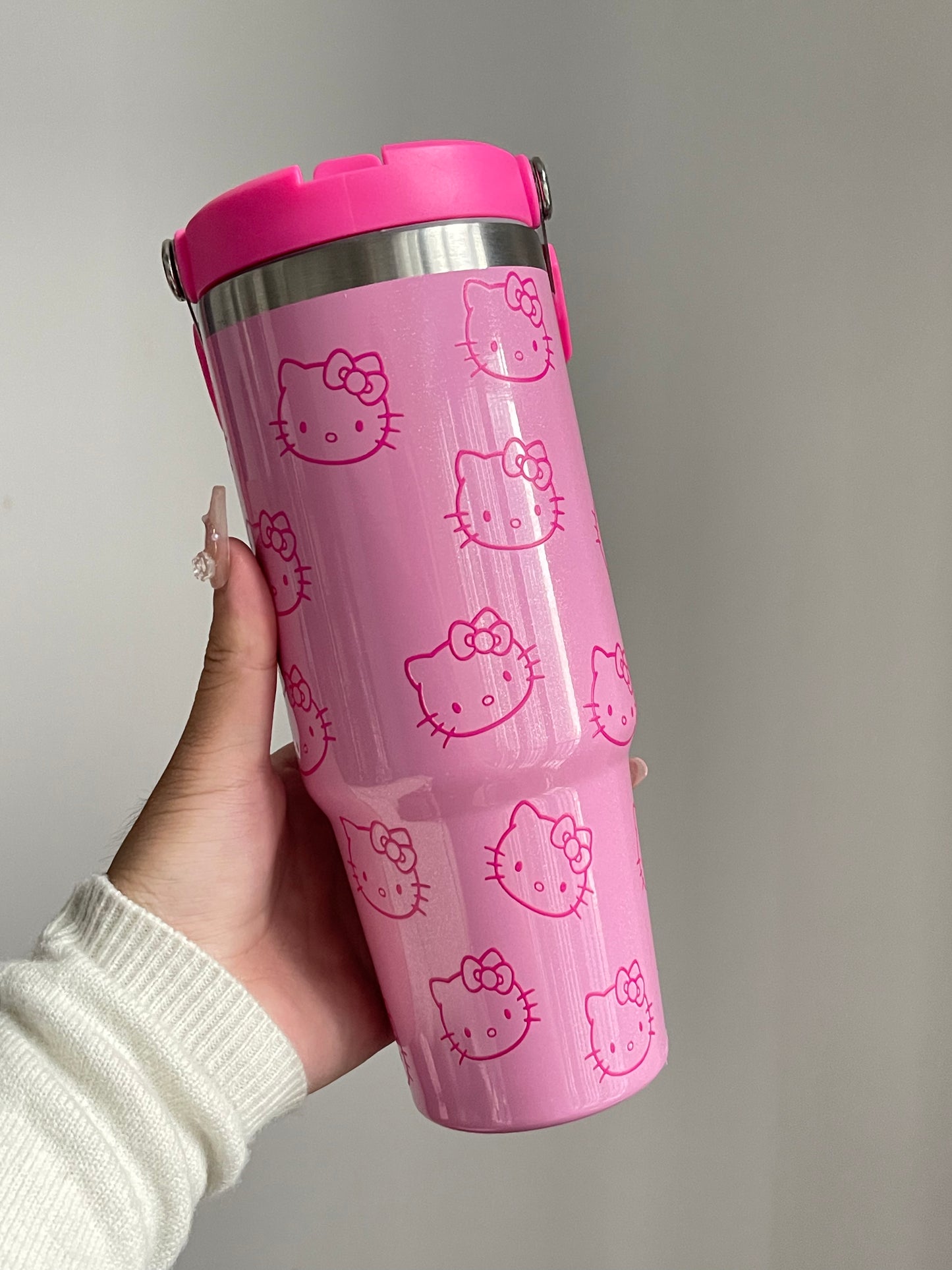 SipSweetie｜Hellokitty Pink Stainless Steel Tumbler with Straw - Vacuum Insulated Water Bottle for Home Office or Car Reusable Cup Leak Resistant Flip #0011