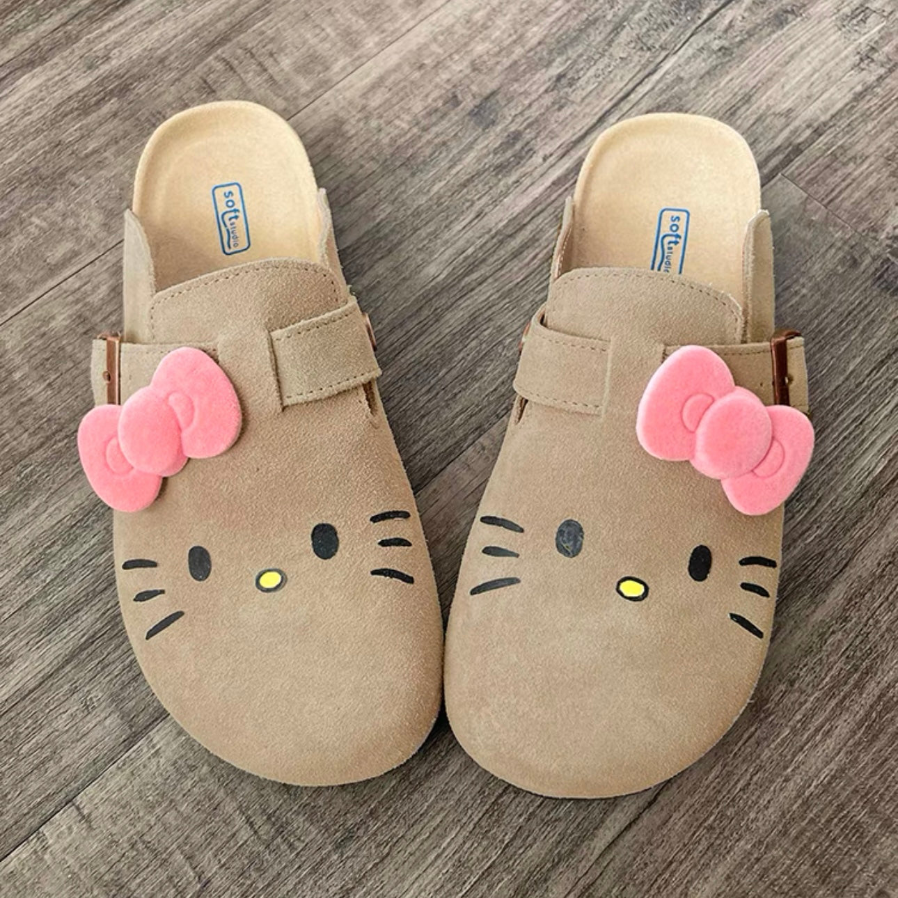 Hellokitty Suede Clogs Leather Mules Cork Footbed Sandals Potato Shoes with Arch Support