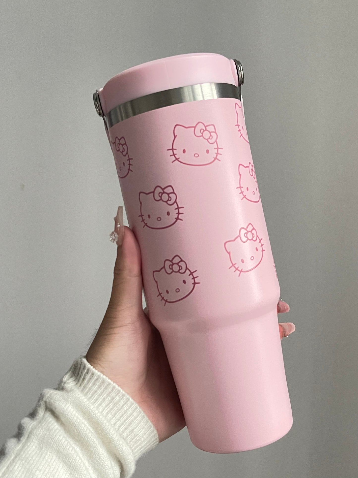 SipSweetie｜Hellokitty Rose Quartz Stainless Steel Tumbler with Straw - Vacuum Insulated Water Bottle for Home Office or Car Reusable Cup Leak Resistant Flip #0010