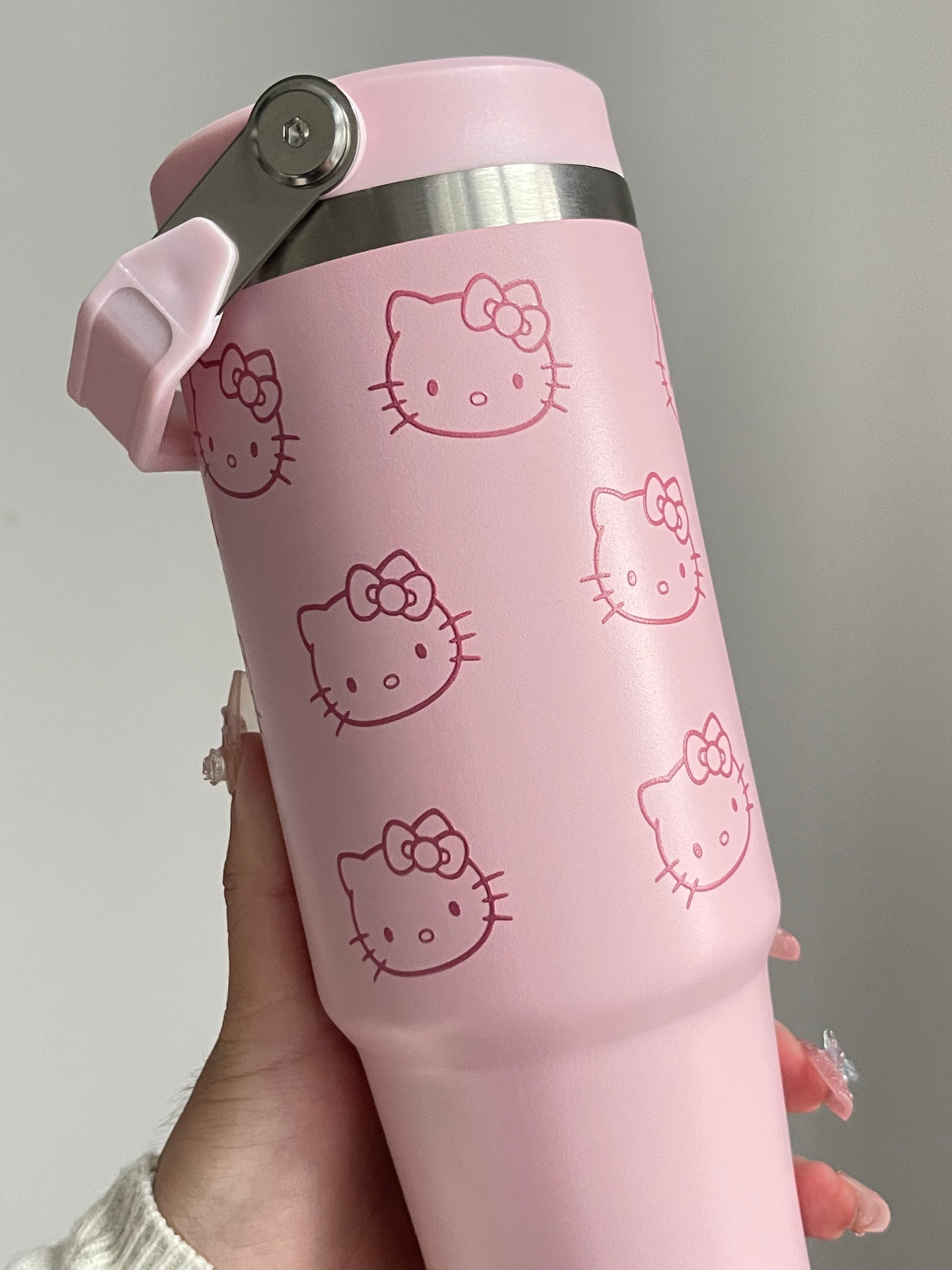 SipSweetie｜Hellokitty Rose Quartz Stainless Steel Tumbler with Straw - Vacuum Insulated Water Bottle for Home Office or Car Reusable Cup Leak Resistant Flip #0010